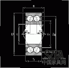 角接觸球軸承 30/8-B-2Z-TVH, 雙列，雙側(cè)間隙密封，接觸角 α = 25°